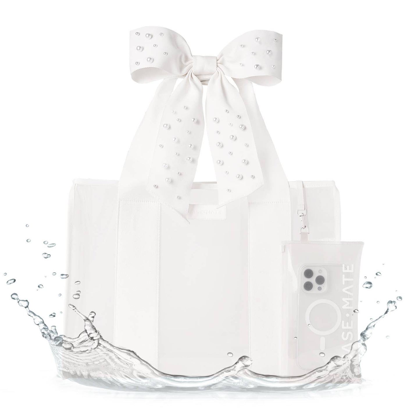 Special Edition Bow Ivory Pearl Beach Tote With Phone Pouch