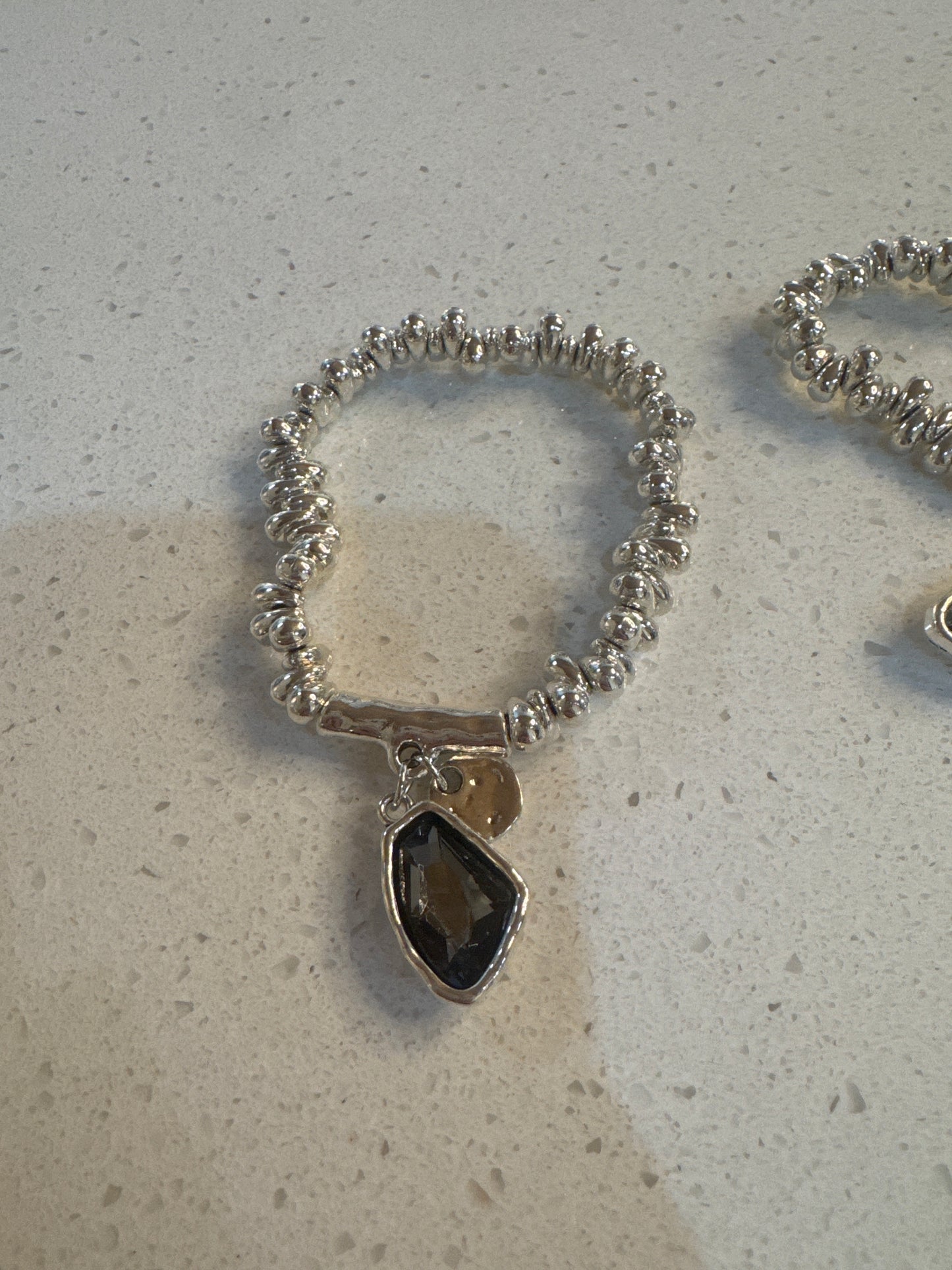 Silver and smokey stone bracelet