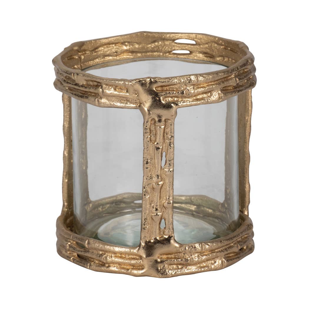 Metal Glass Modern Hurricane Candle Holder - Gold, 6 in.