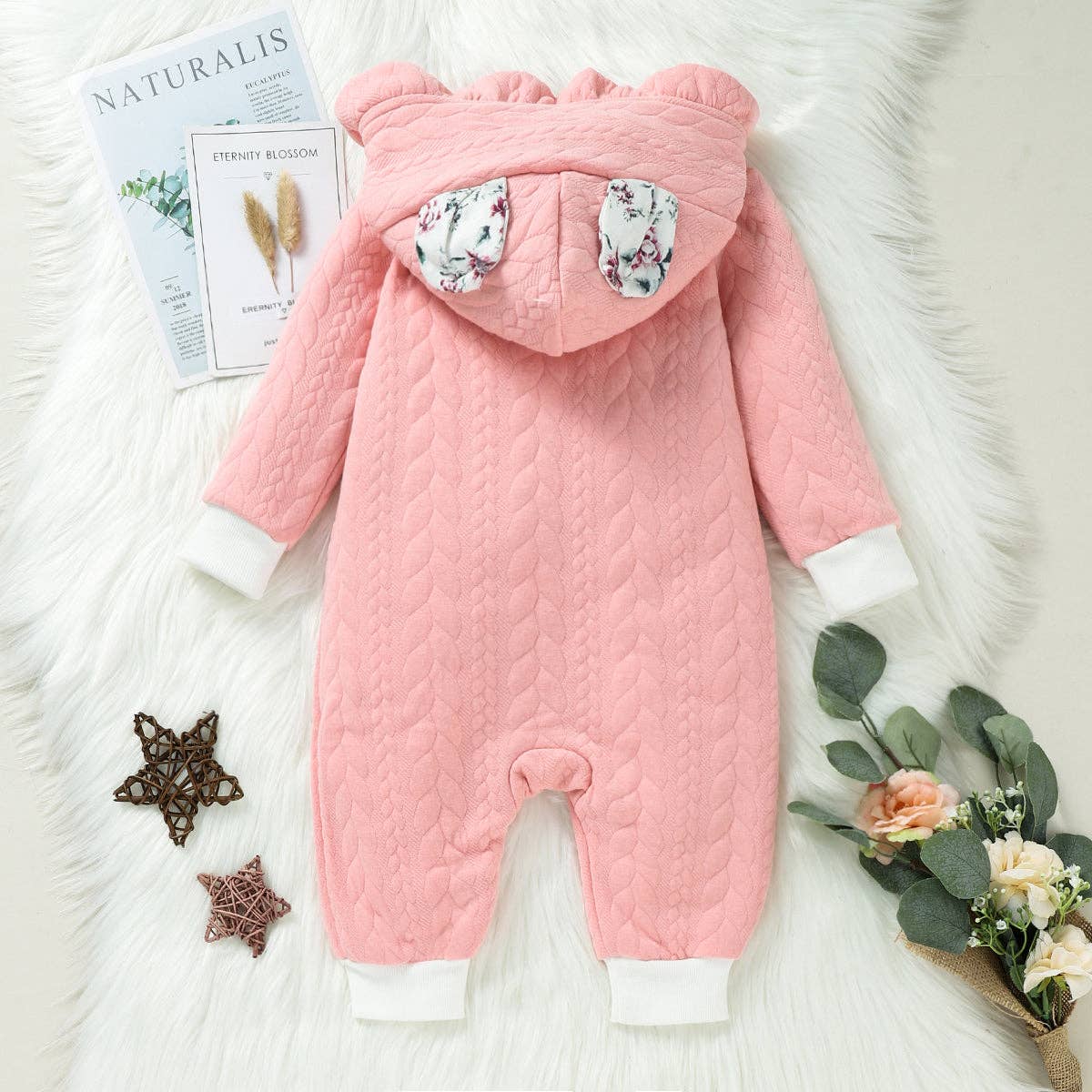 Hooded Baby Onesie with 3D Ears & Thick Lining