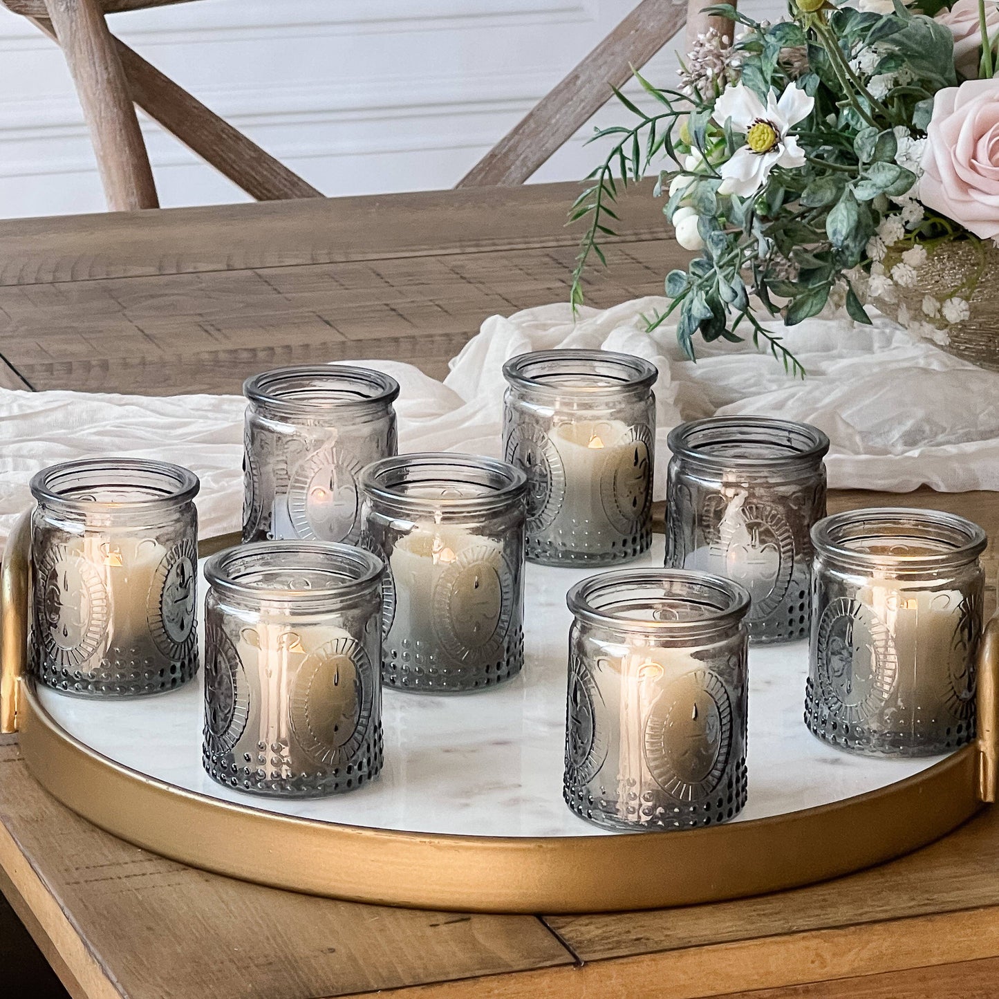 Vintage Smoke Gray Glass Tea Light Holder
