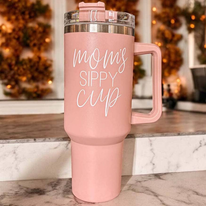 Mom's Sippy Cup, Back to School Gift, 40 oz Pink Tumbler Lid