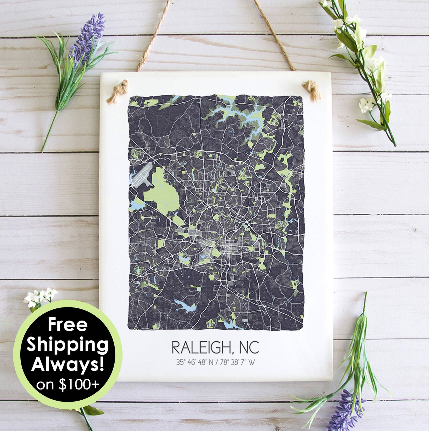 Raleigh North Carolina Map Tile Sign - Ceramic Tile Sign