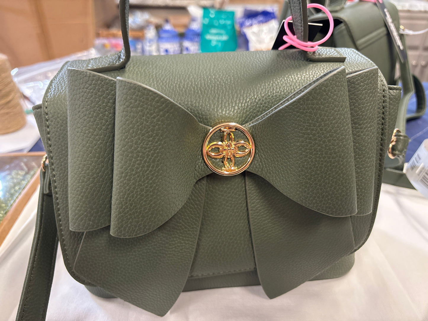 Eve Double Bow - Dark Olive/Beige