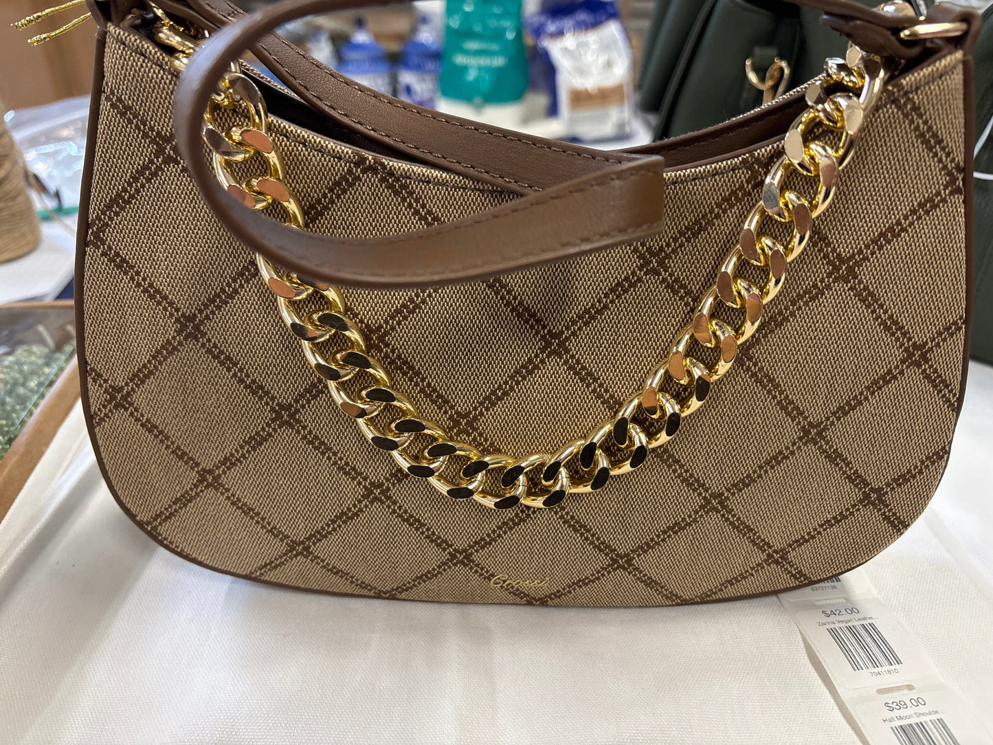 Gold Chain Shoulder Bag -Brown