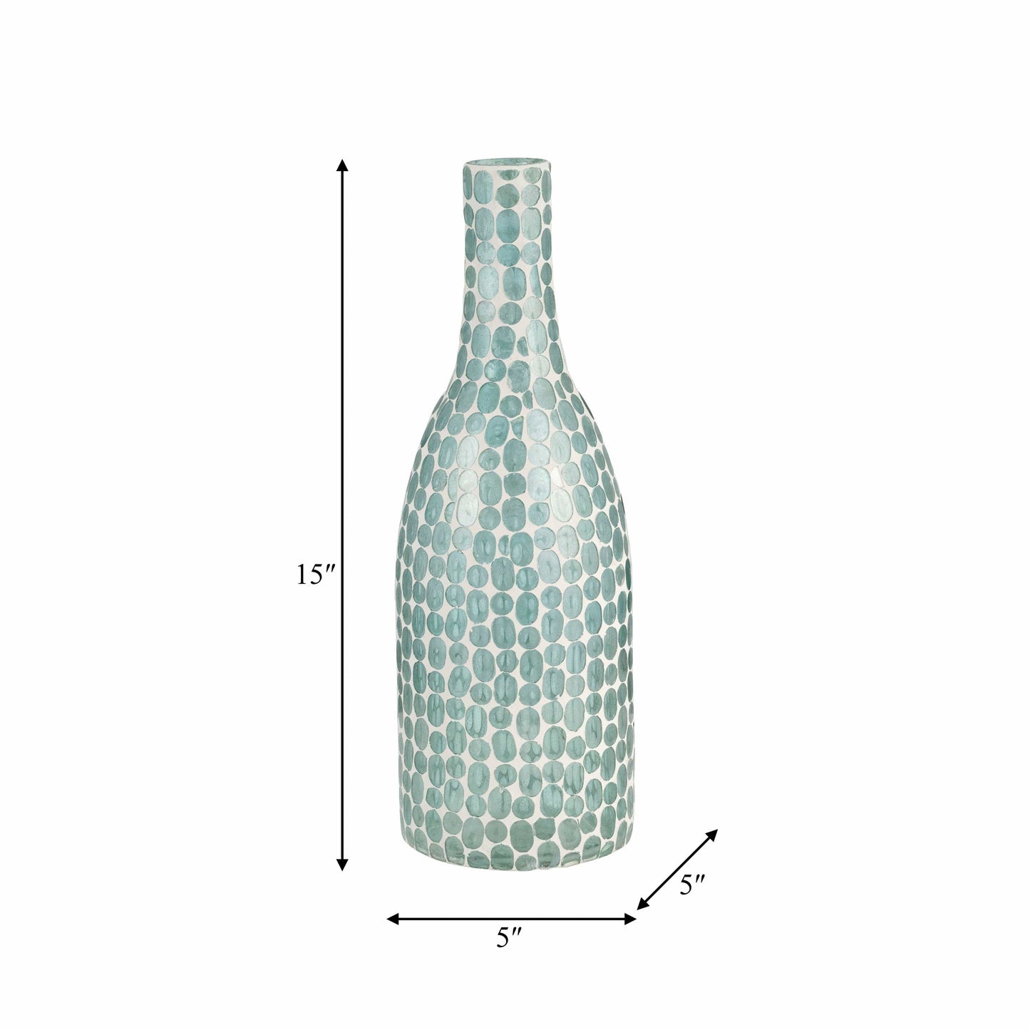 Glass Mosaic Pattern Narrow Neck Vase - Blue, 15 in.