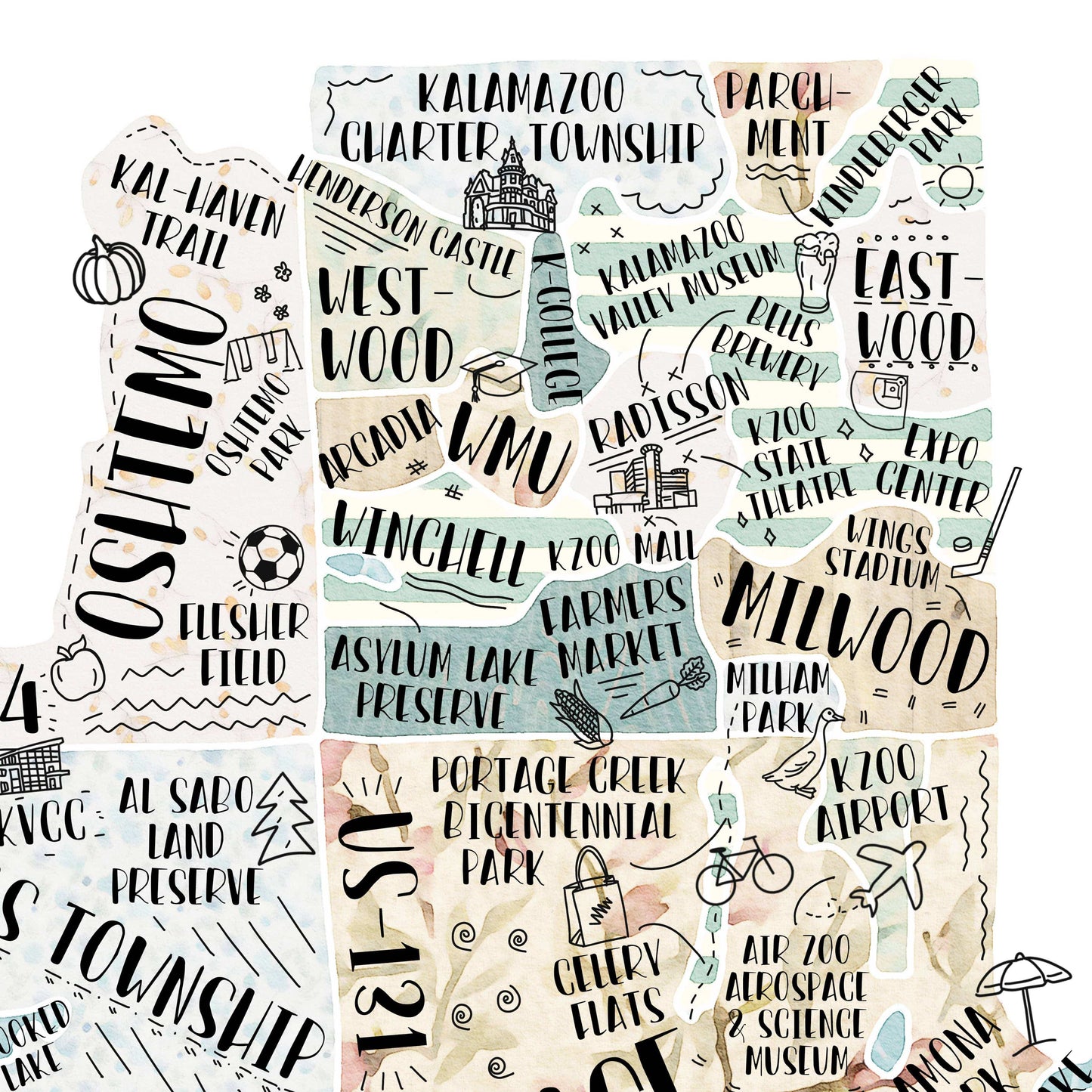 Hand Drawn Map Tile Sign -