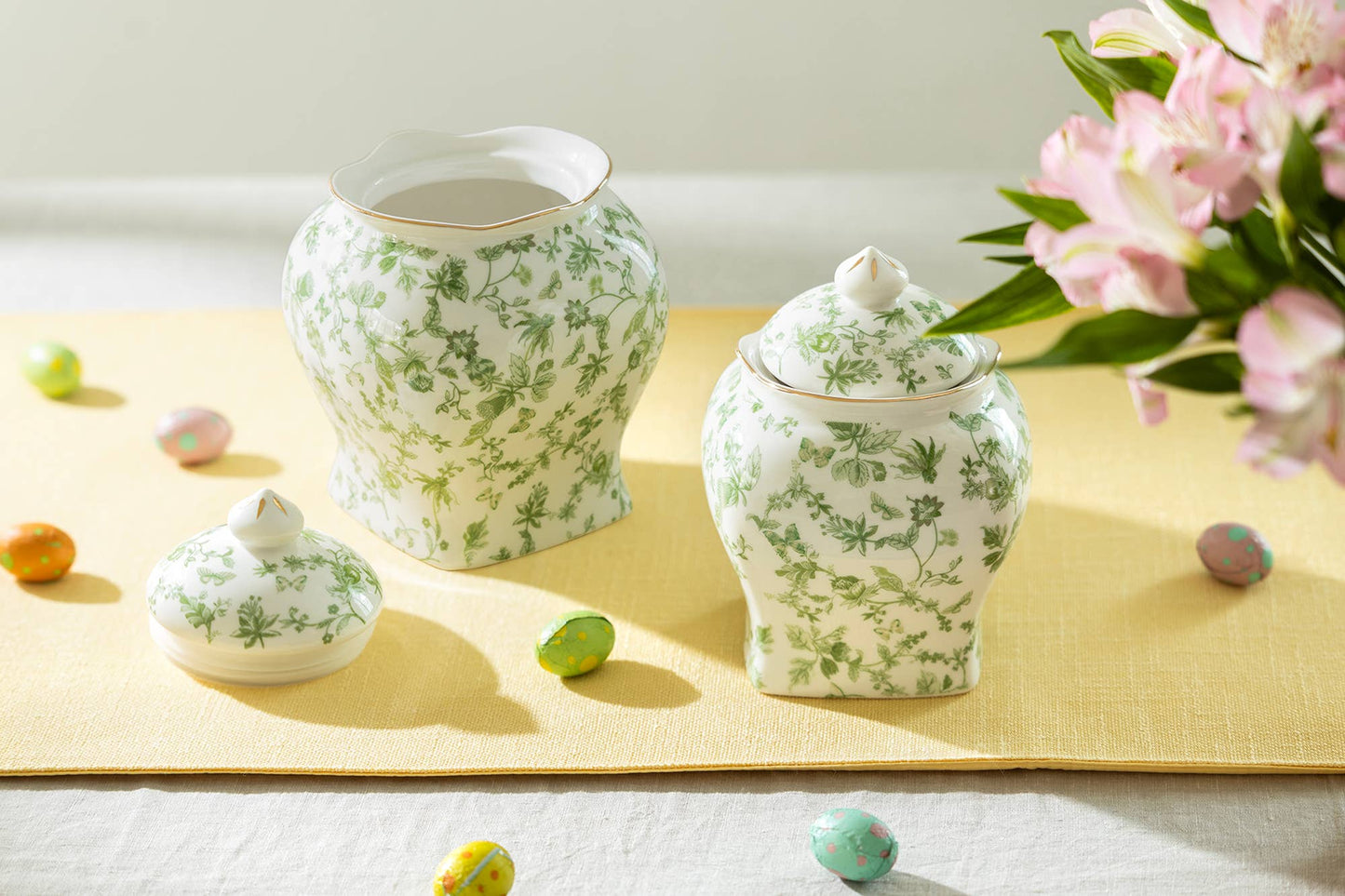 Fine Porcelain 6.5" Tall Medium Size Green Canister