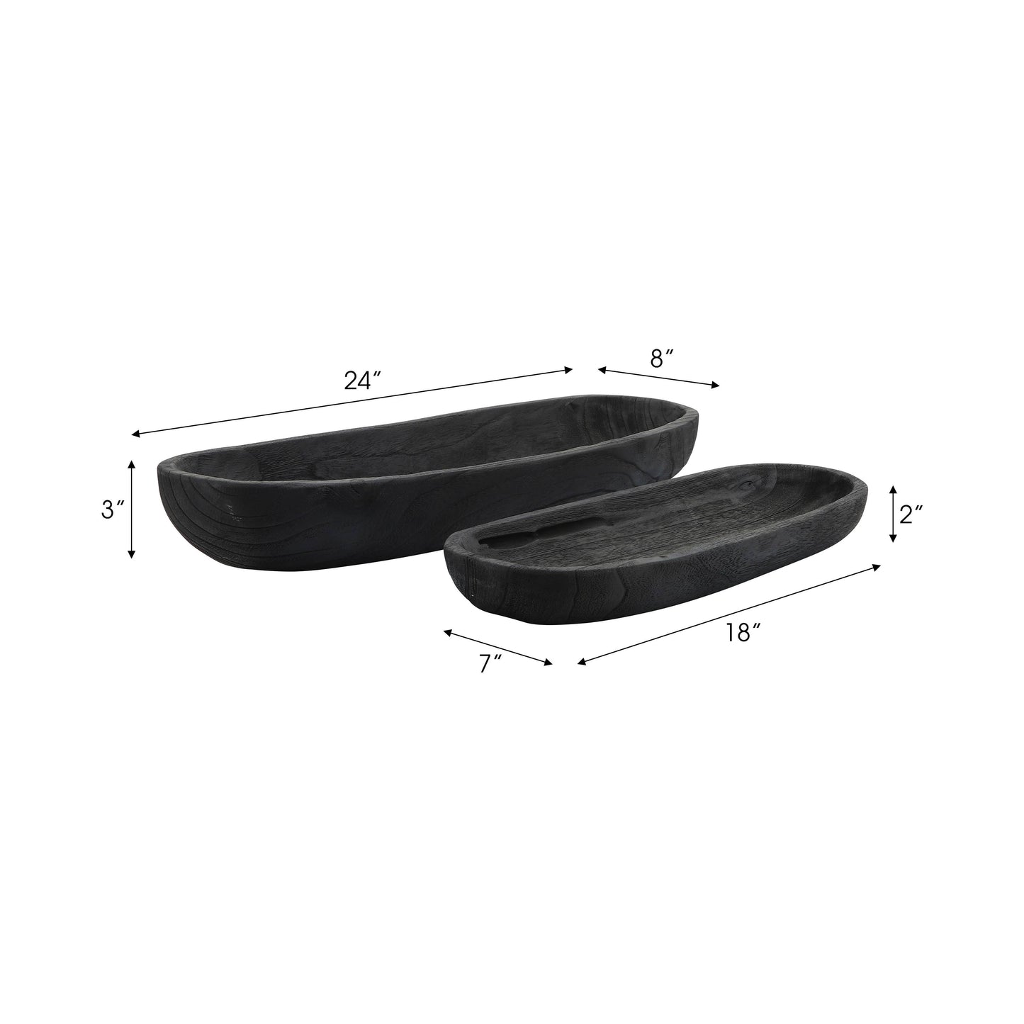 Black 18/24 in. Wood Oval Shaped Decorative Plate (Set of 2)