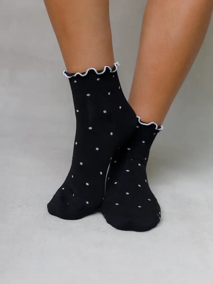 Black Polka Dot Frill Socks Life is Socks