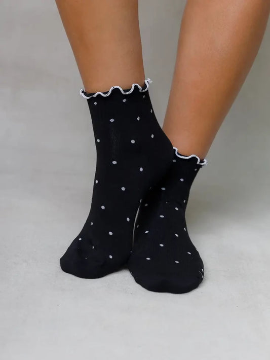 Black Polka Dot Frill Socks Life is Socks