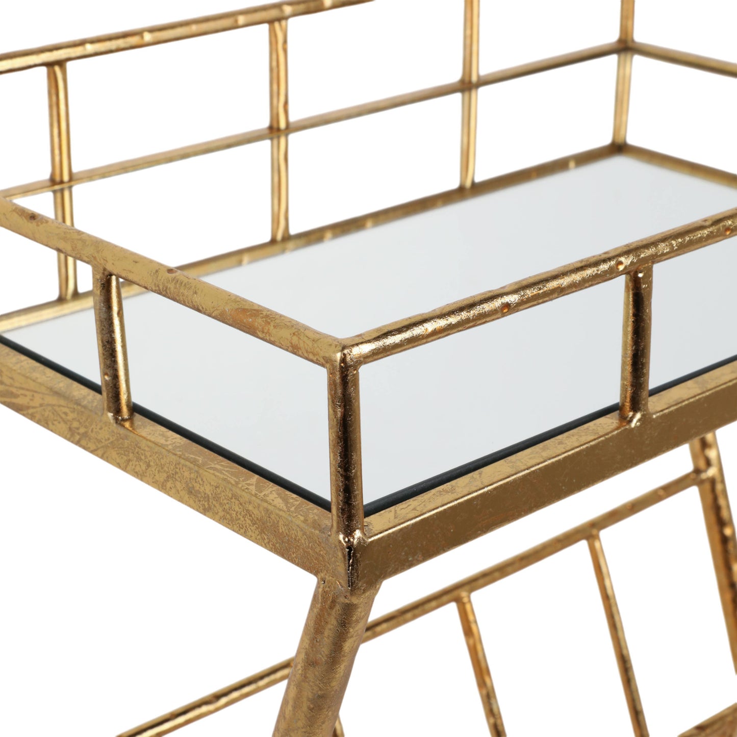 23 in. Tall Gold Metal 2 Tier Mirrored Magazine Bookcase