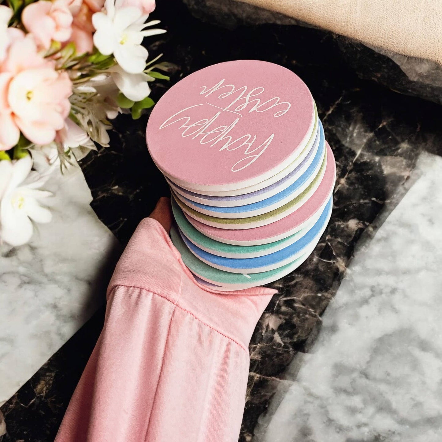 Easter Tabletop Decorations, Spring Coaster Gift Set Ceramic