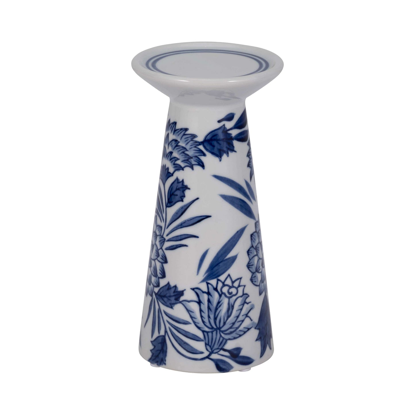 White 8 in. Porcelain Cylinder Chinoiserie Candle Holder