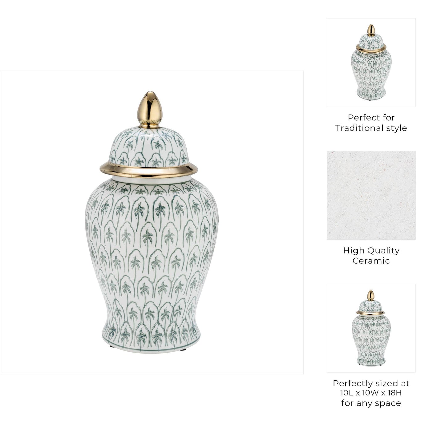 Ceramic Accents Lidded Decorative Ginger Jar - Green, 18 in.