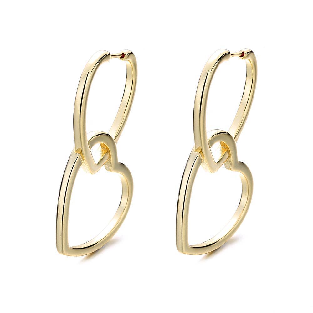 Sterling Silver or Gold Double Heart Drop Earrings