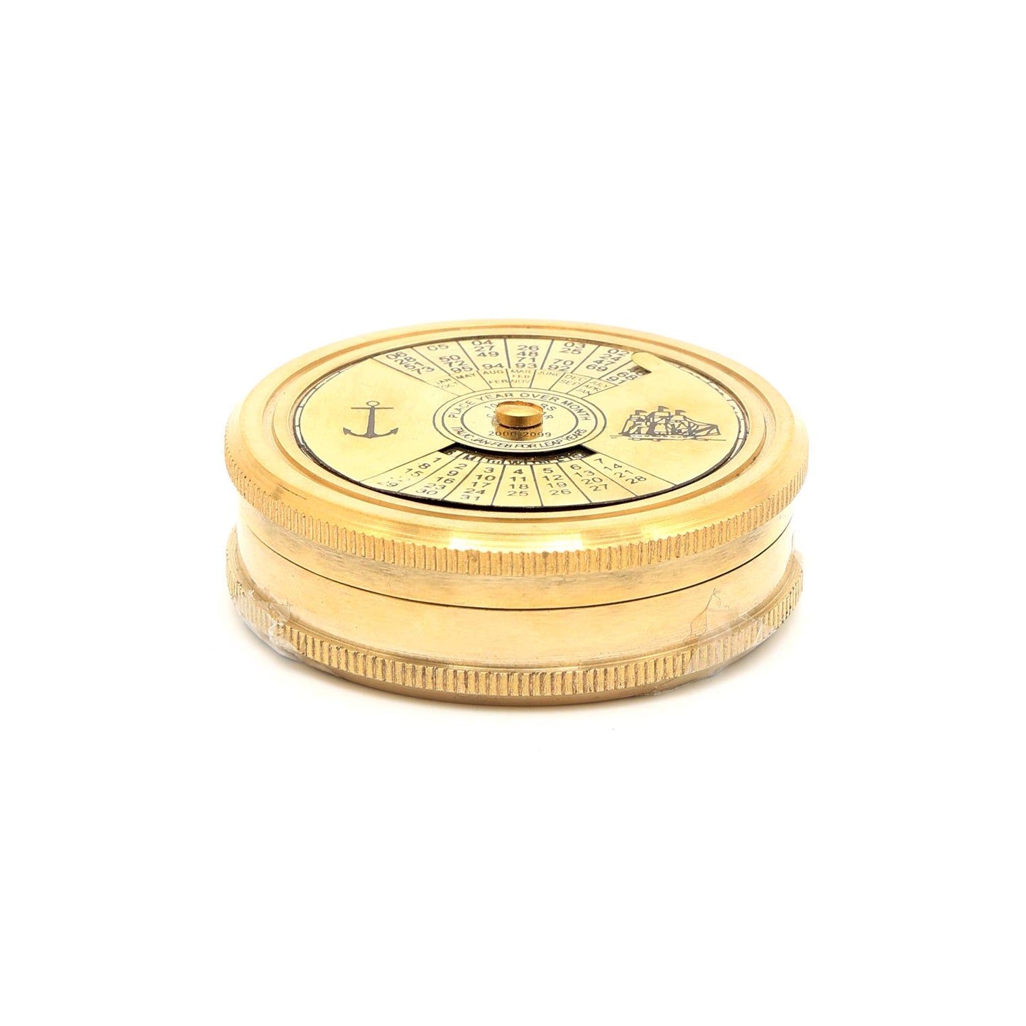 Vintage Collectible Brass Compass with Calendar-Gold