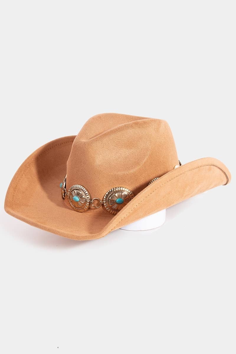 Turquoise Stud Oval Concho Chain Cowboy Hat
