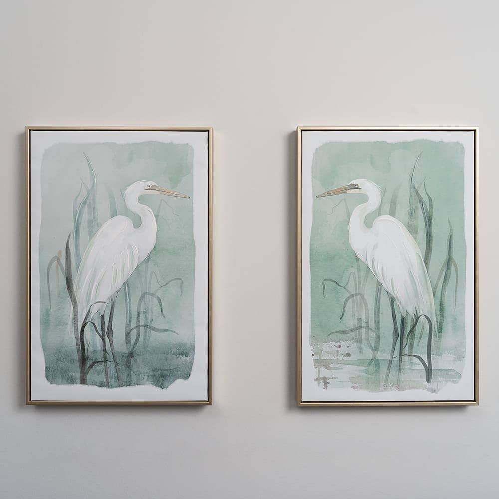 White Heron Framed Canvas Print, Right Facing