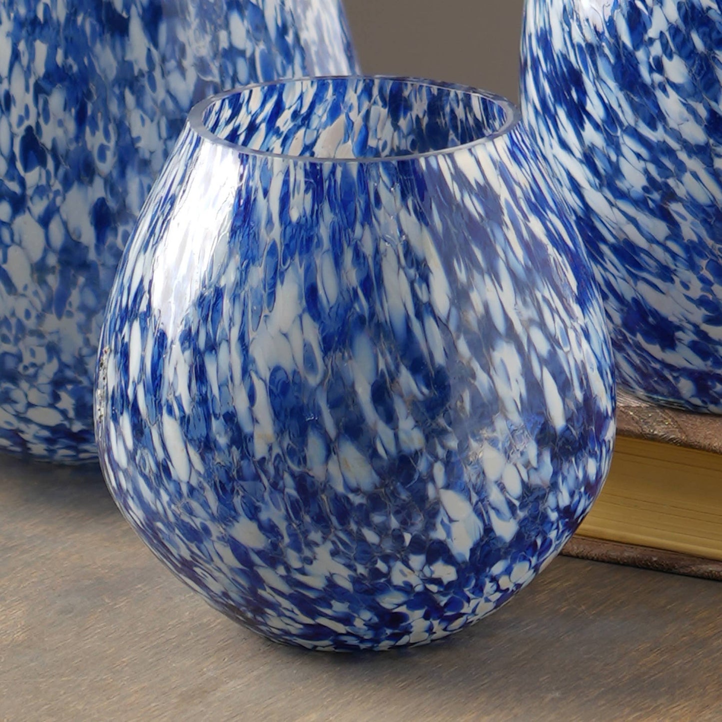 WHITE & BLUE SPLUTTER GLASS PGB VOTIVE HOLDER