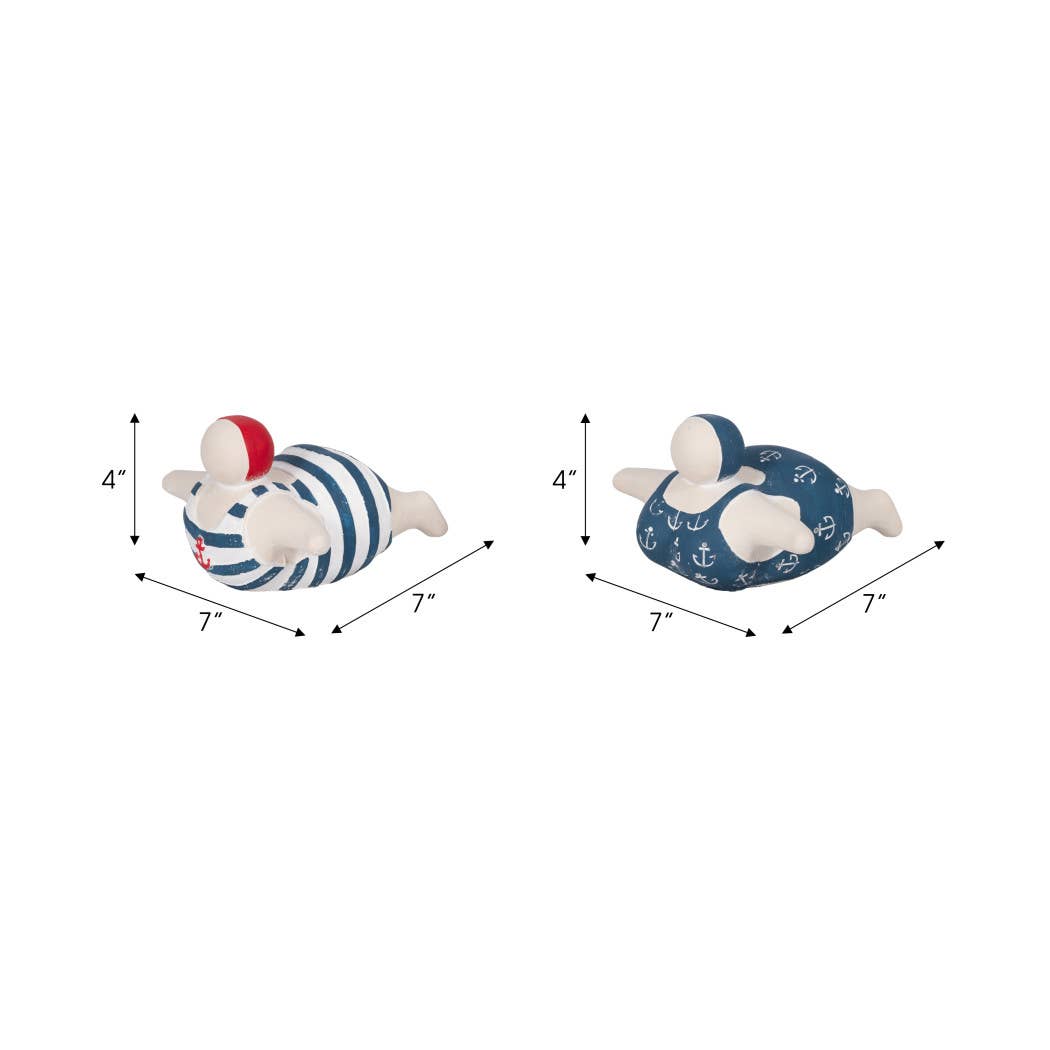 Figurines Set of 2 - Blue Ceramic Bathing Beauties, 7 in.