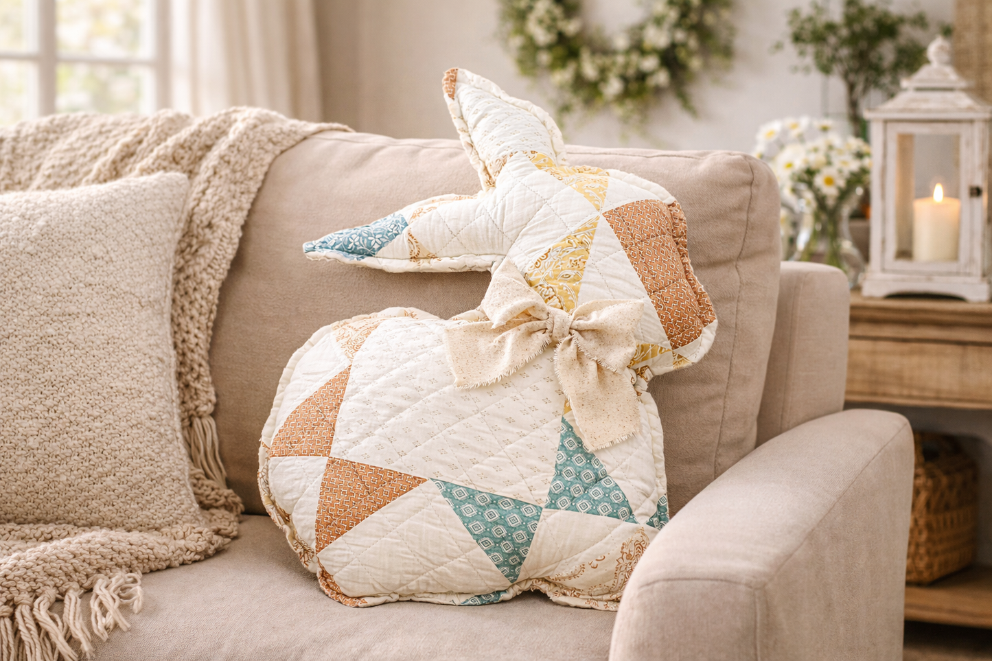 XL Bunny Quilted Handmade Pillow Decor