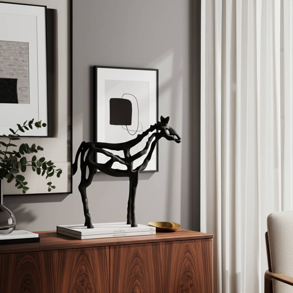 Decorative Sculpture - Black Metal Horse Illusion, 14 in.