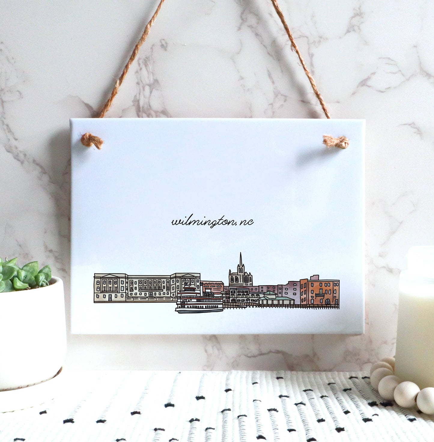 Wilmington North Carolina skyline city hanging tile sign