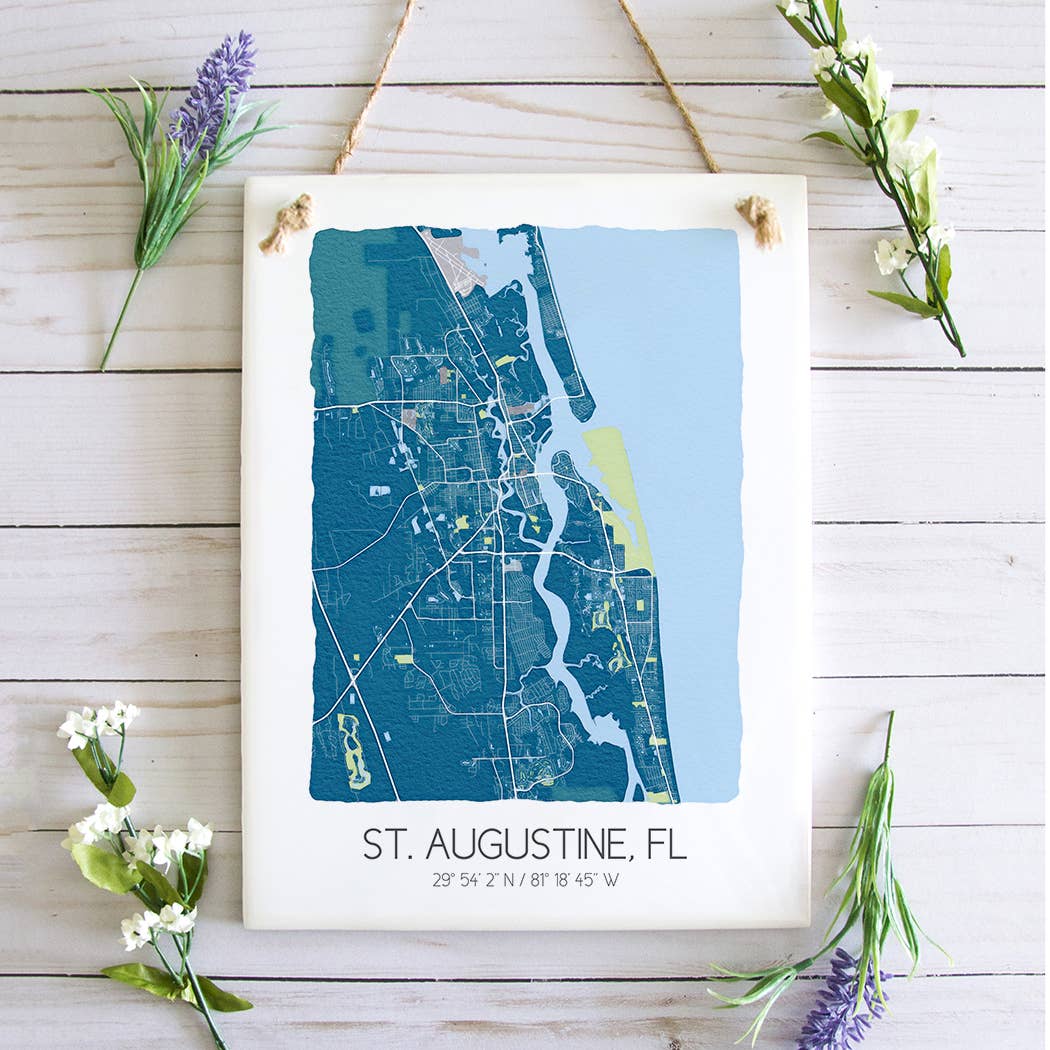 St. Augustine Florida Map Art Tile - Ceramic Tile Wall Sign
