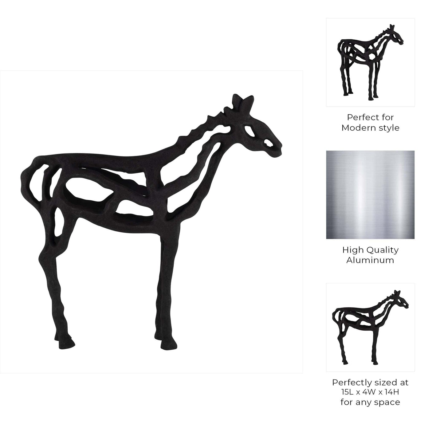 Decorative Sculpture - Black Metal Horse Illusion, 14 in.