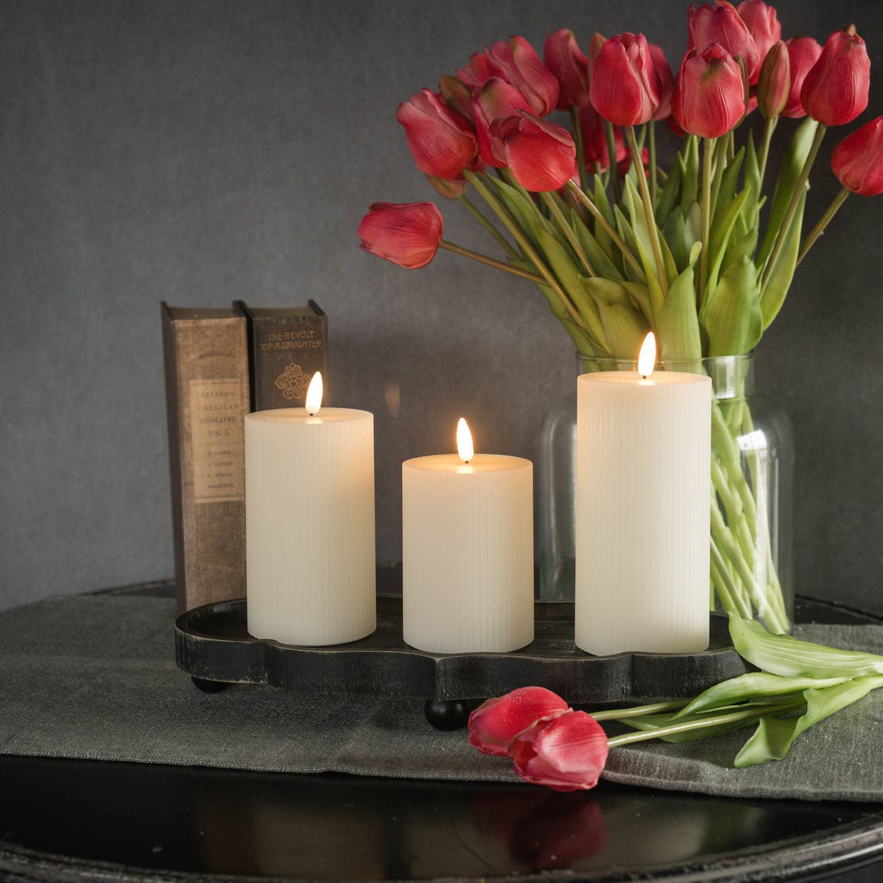 6" CREAM GROOVED 3D FLAME CANDLE