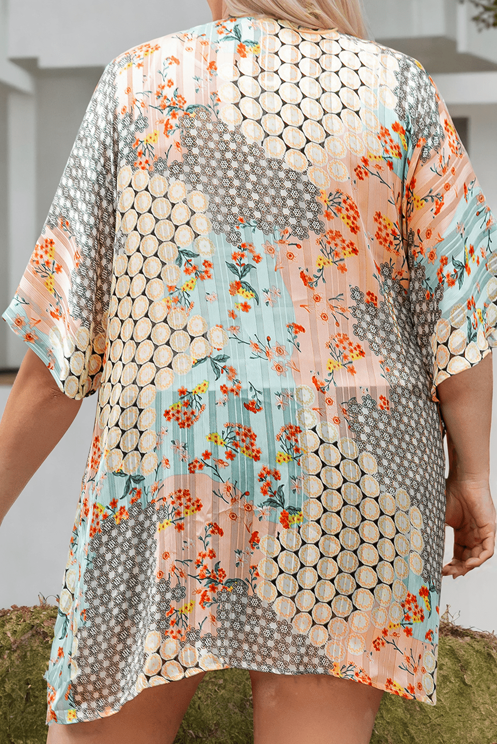 Plus Size Floral Mixed Print Open Front Kimono
