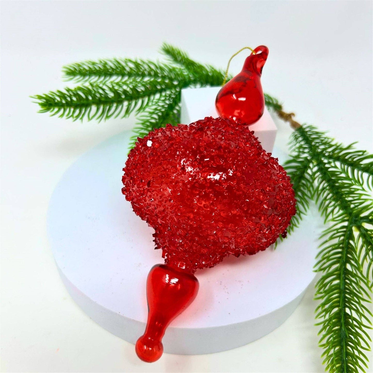 Red Glass Encrusted Finial Ornament 6.75"