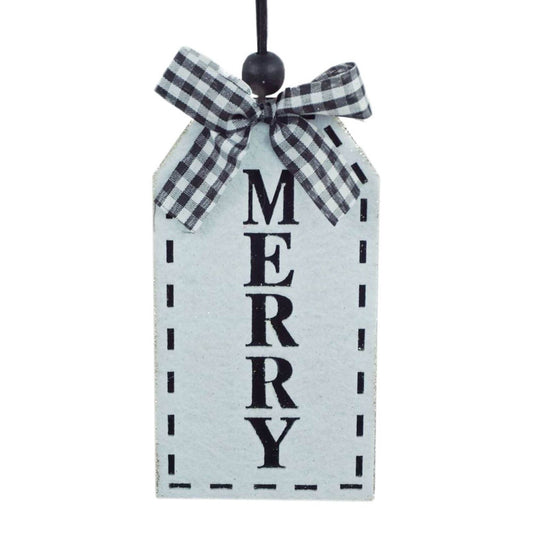 "MERRY" Tag Christmas Ornament-Black/White