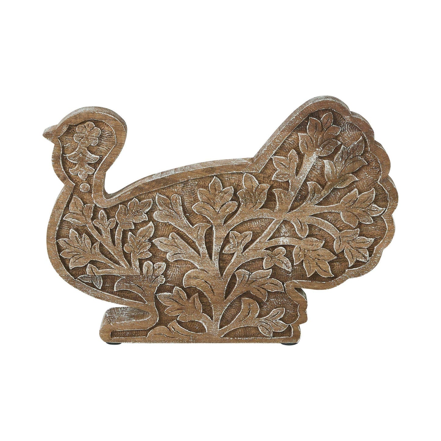 Wood Turkey Figurine, Fall Leaf Tabletop Decor, Thanksgiving Accent, 10x14x2
