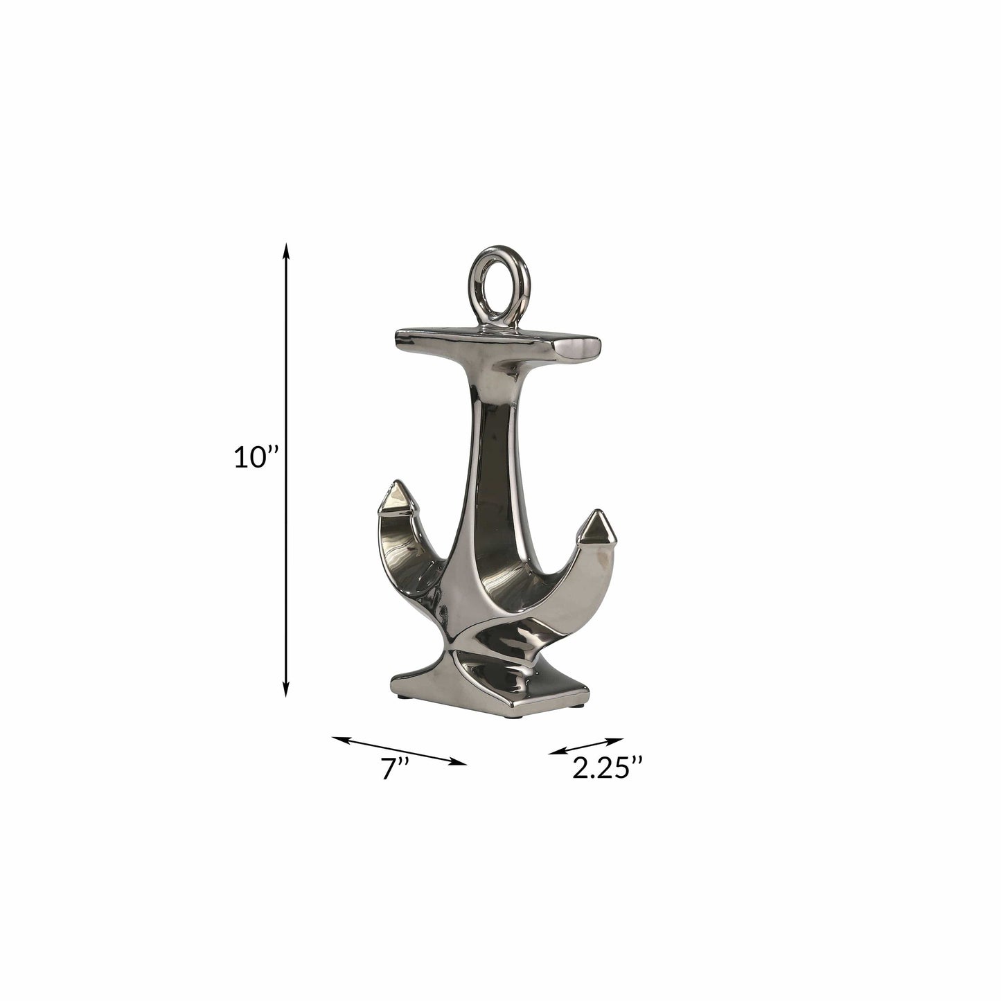 Silver 10 in. Ceramic Novelty Solid Coastal Anchor Sculpture