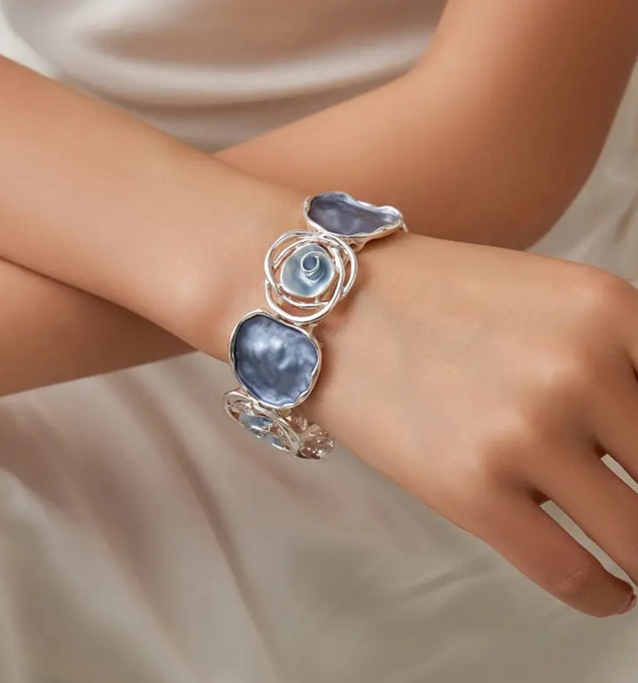 Blue Rose Bangle Bracelet