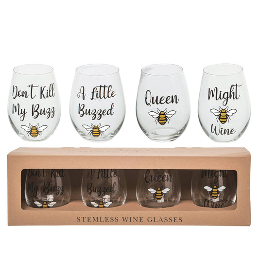 VIP Glass 4.9 in. Clear Bee Wine Glasses Set of 4