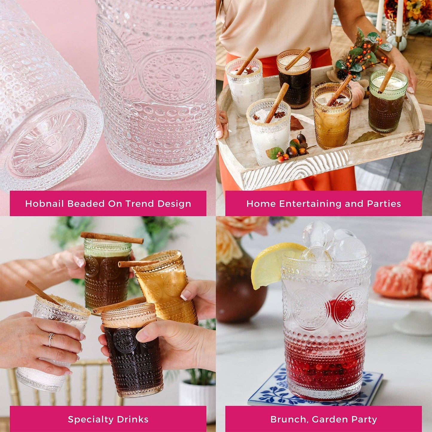13 oz. Beaded Floral Clear Drinking Glasses