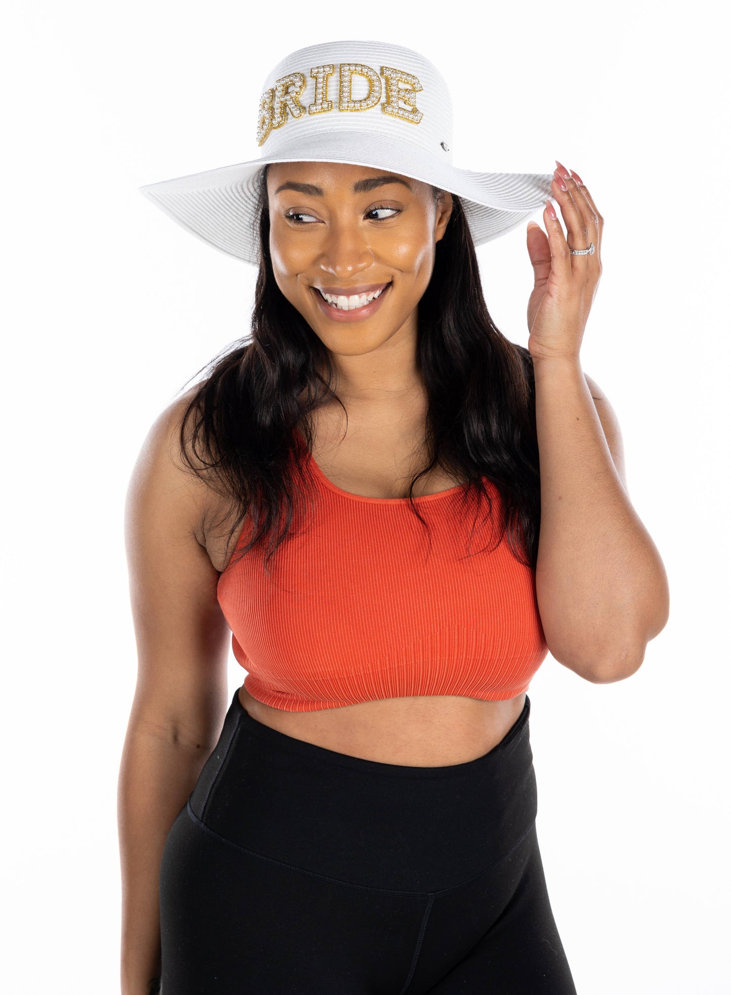 Rhinestone & Pearl Sun Hat - Bride (White/Gold)