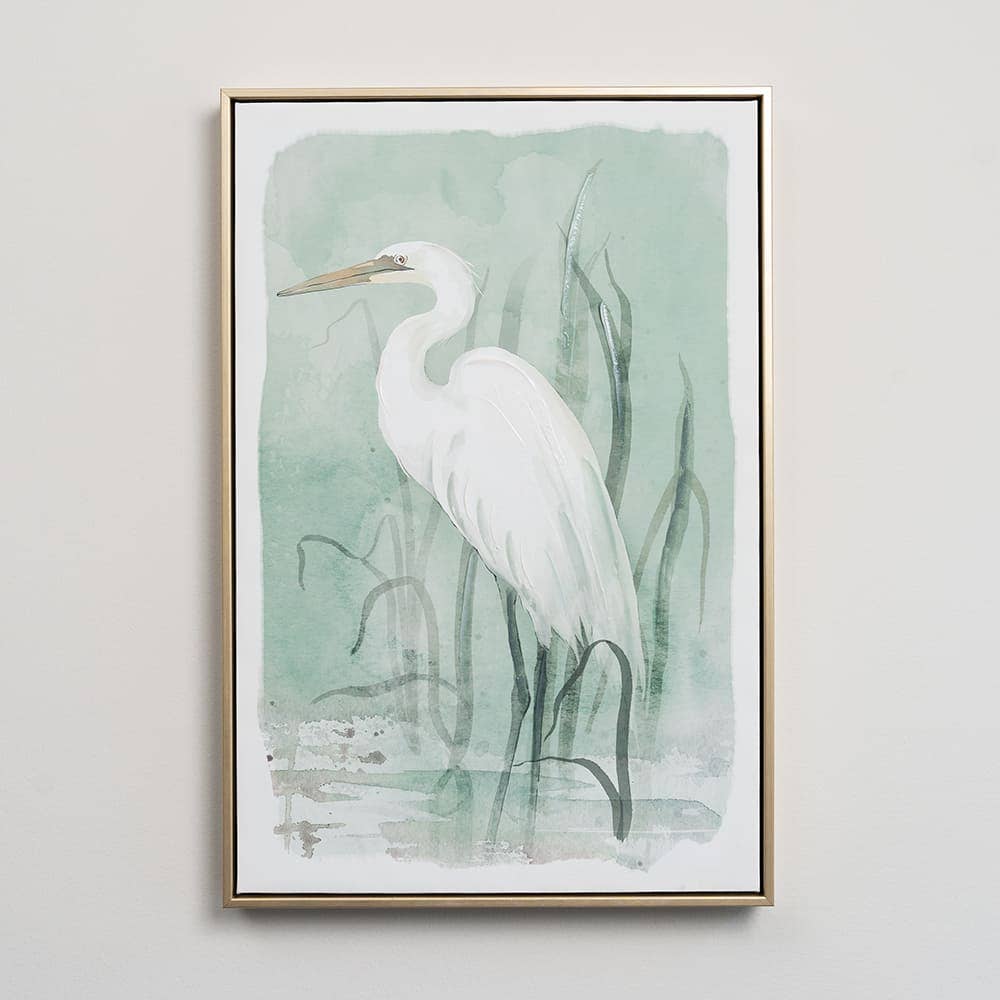 White Heron Framed Canvas Print, Left Facing