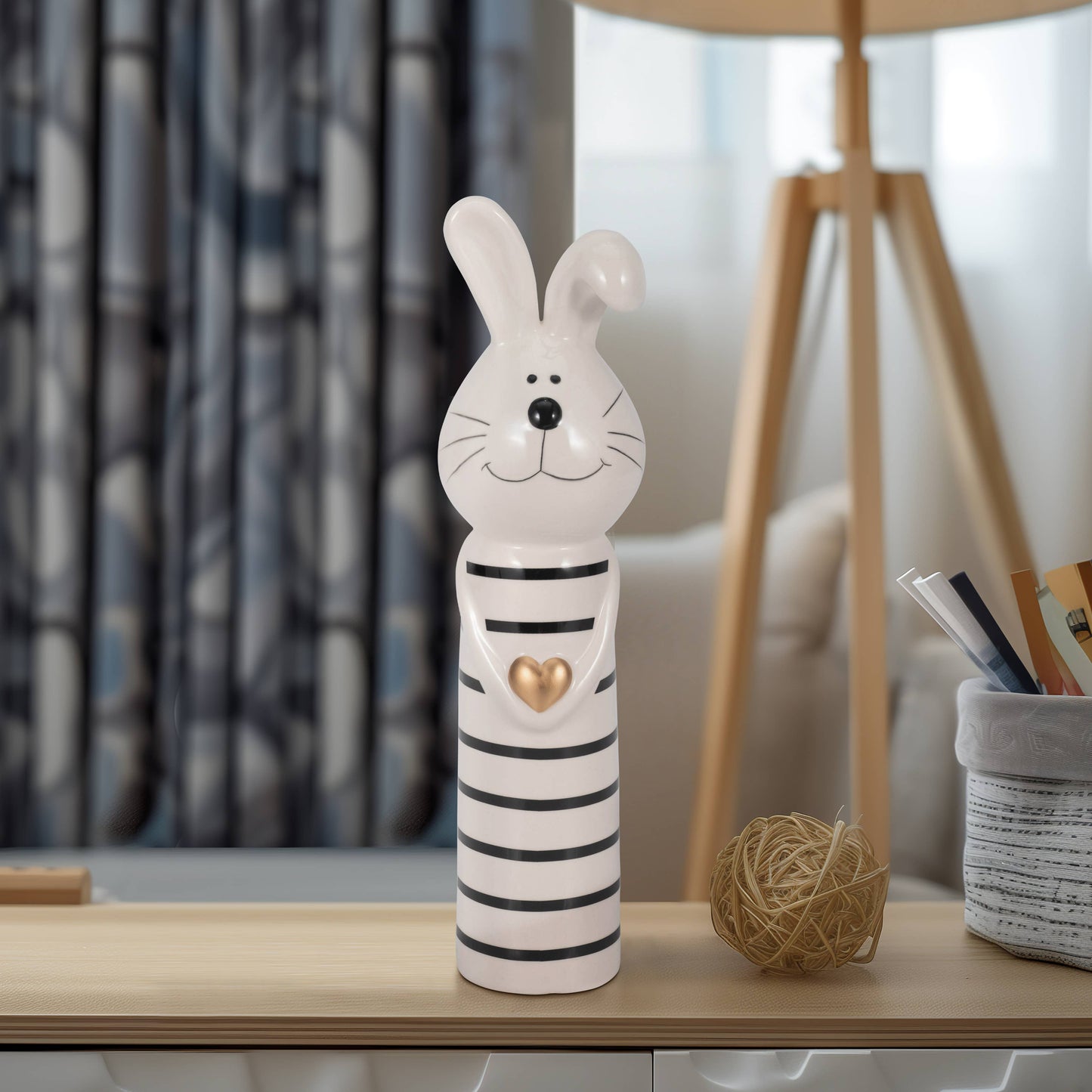 Ceramic Lines Bunny with Heart Figurine - White, 10 in.