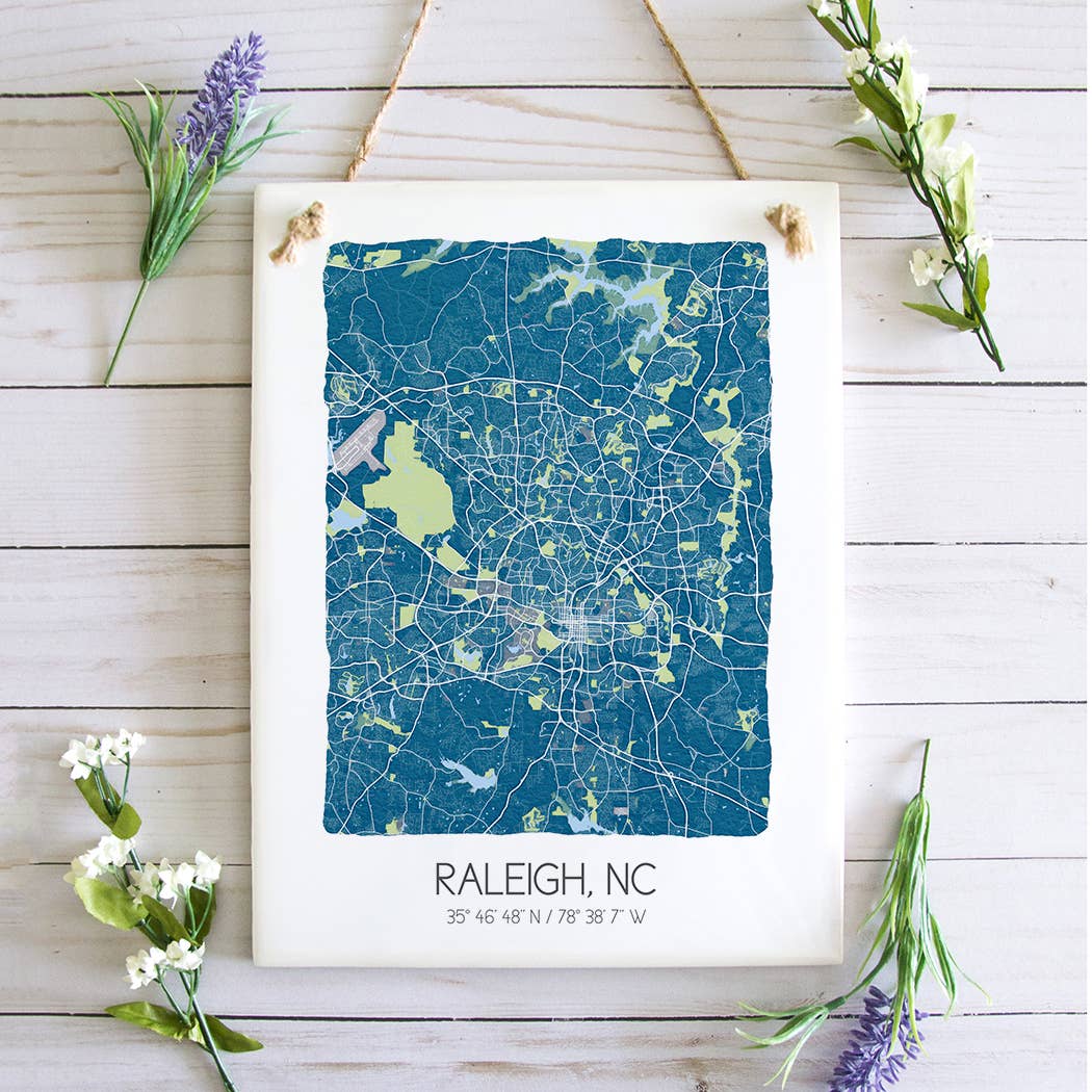 Raleigh North Carolina Map Tile Sign - Ceramic Tile Sign
