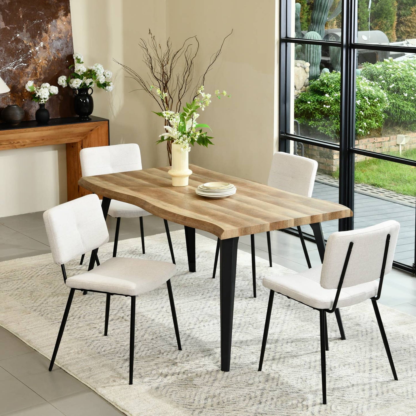 5-Piece Dining Set-63" Wave-Edge Wal Table and Chair Options