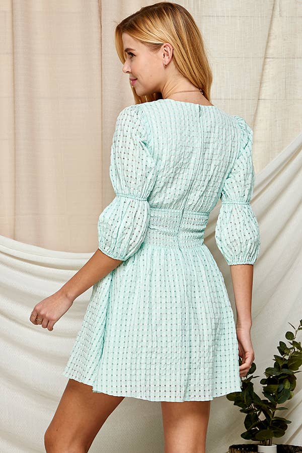 Outdoor Chic Deep V-Neck Dress with Puffy Sleeves 5184IMD