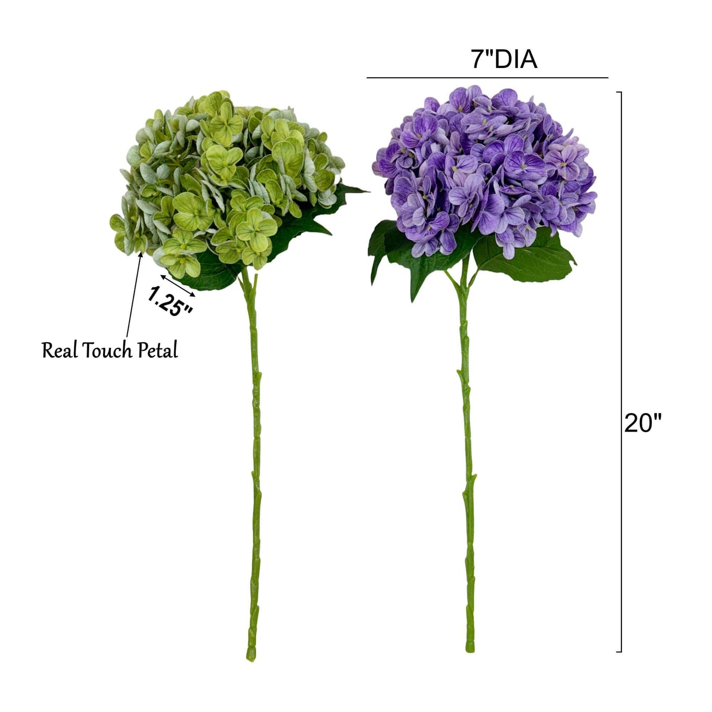 20" Real Touch Realistic  Antique Faux Hydrangea Stems
