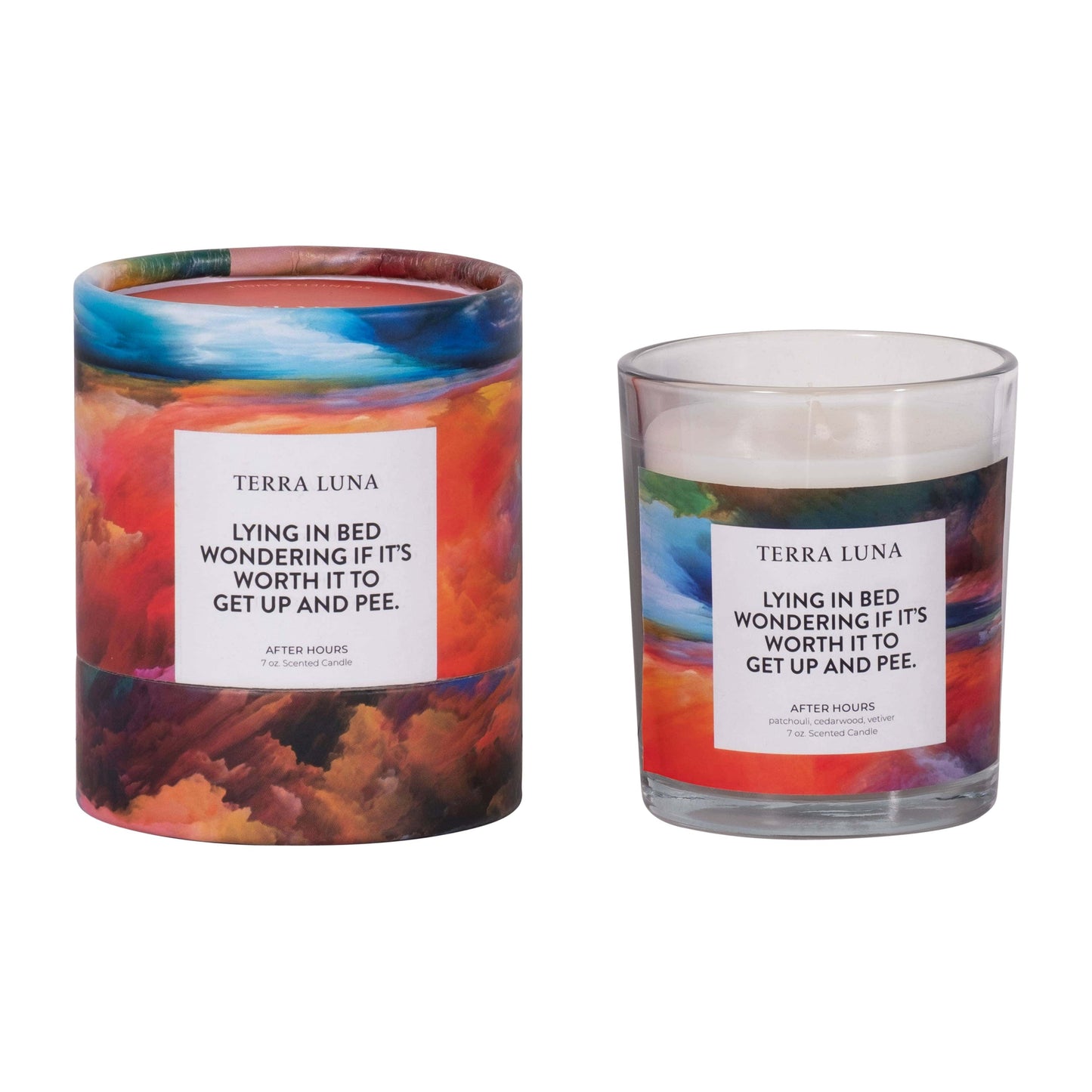 Decorative Candle - Orange/Blue Glass Lying In Bed, 7 Oz