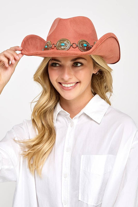 Turquoise Stud Oval Concho Chain Cowboy Hat