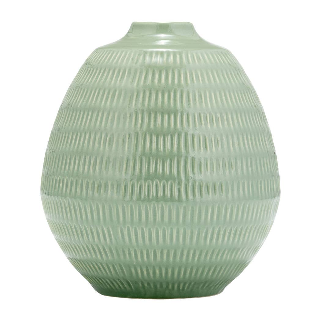 Ceramic Oval Stripe Decorative Vase - Green, 7 in.