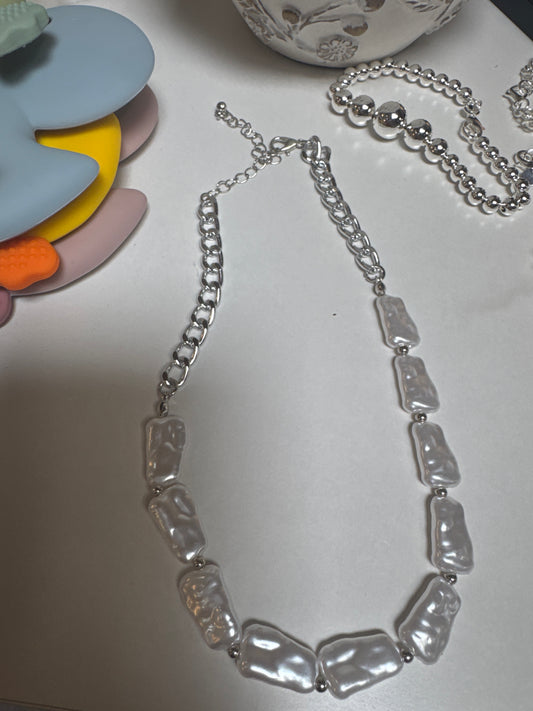 Silver and White Necklace